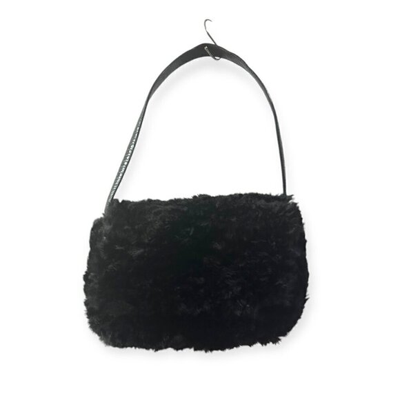 Black Curly Lamb Fur Handbag, Flap, Lizard Print Leather handle. - Picture 1 of 9